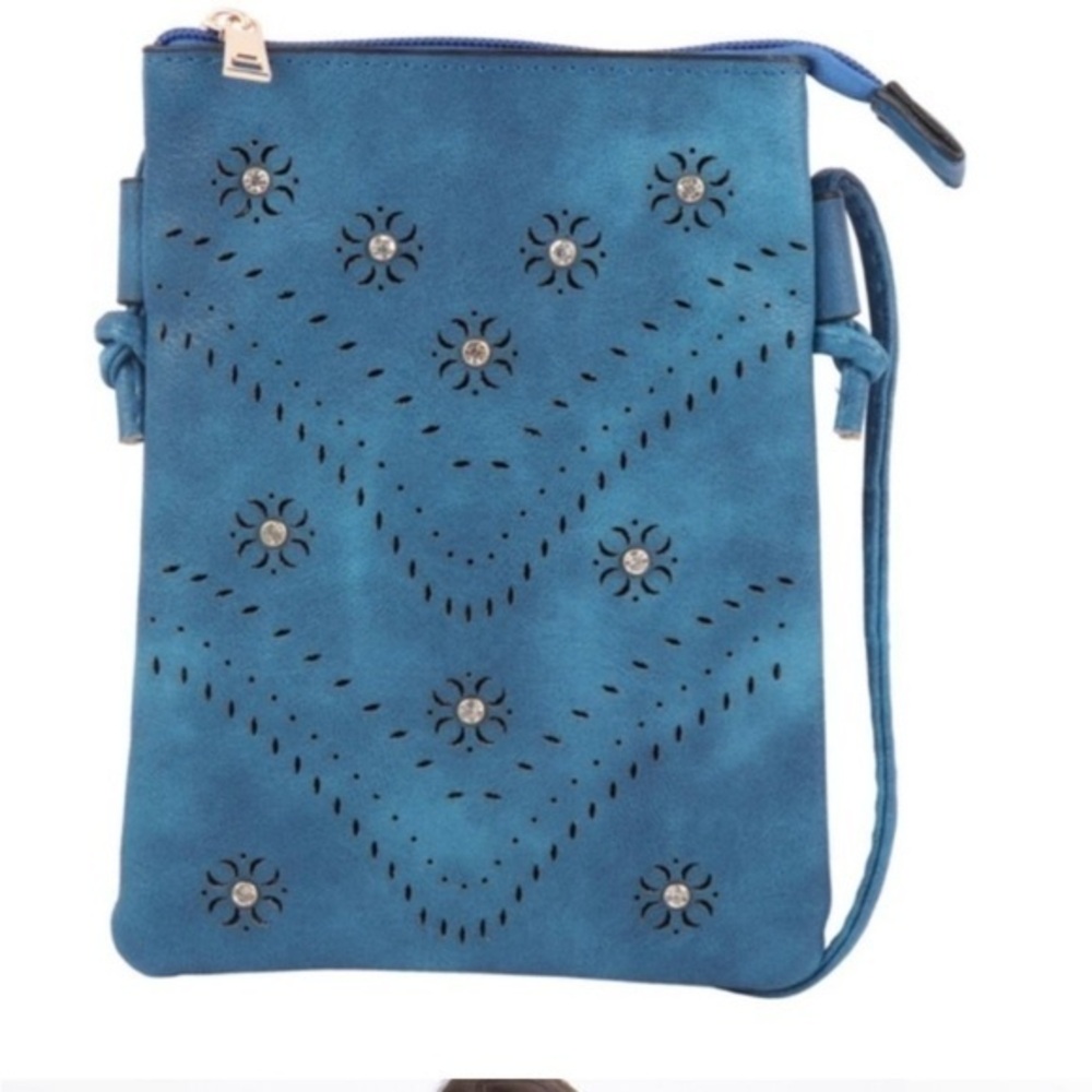 NWT Alfa Bag blue mini with shoulder strap and phone holder. L 8” W 6” D…